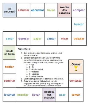 Maybe you would like to learn more about one of these? Spanish -AR Verb Conjugation Board Game (Present Tense) by ...