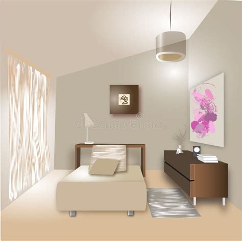 Contemporary Bedroom In A Loft Stock Illustration Illustration Of