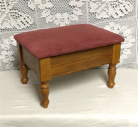 Footstool With Storage Wooden Stool With Padded Fabric Top Ottoman