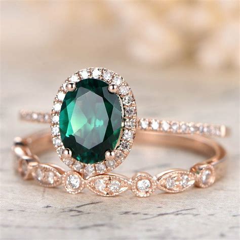25ct Oval Cut Green Emerald Diamond Bridal Engagement Ring 18k Rose