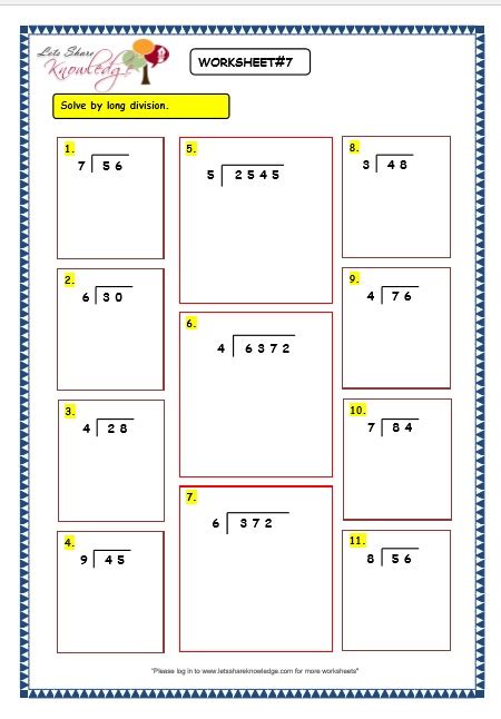 grade 3 maths worksheets division 63 long division