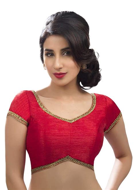 Classic Golden Lace Border Red Dupian Silk Saree Blouse Sari Choli X 203 Sl Blouse Neck
