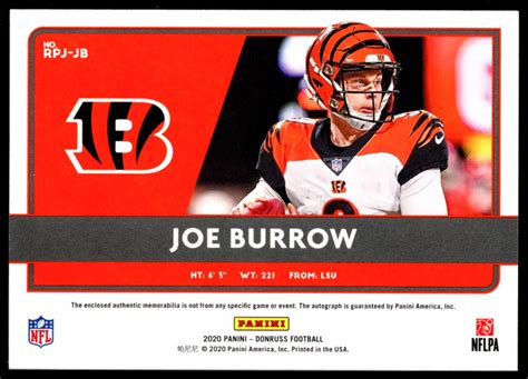 Joe Burrow 2020 Donruss Rookie Phenoms Jersey Autographs 1 Pristine Auction