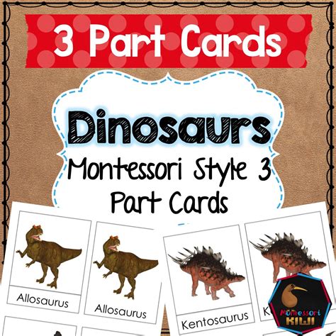 Dinosaur 3 Part Cards Montessori Material Montessori Montessori