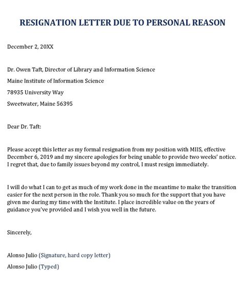 Resignation Letter Due To Personal Reasons Doctemplates The Best Porn