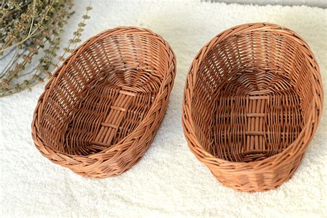 Small Oval Basket Woven Bread Basket Wicker Table Basket Etsy