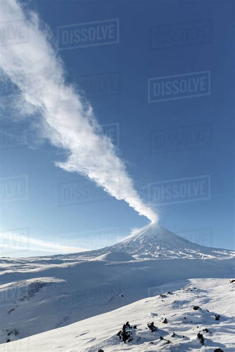 Winter Volcanic Landscape Of Kamchatka View Of Eruption Active