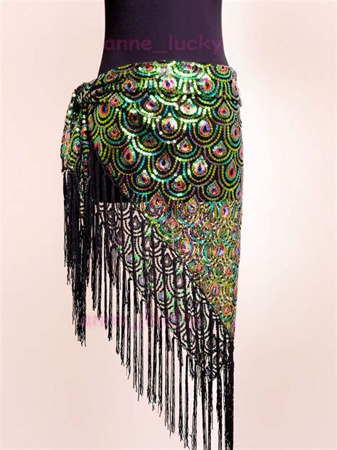 Belly Dance Peacock Hip Scarf Belt Sequins Tribal Fringe Triangle Shawl 4 Colors Belly Dance