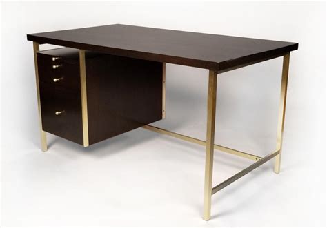 Paul Mccobb Brass And Mahogany Desk For The Connoisseur Collection H