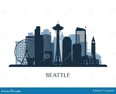 Seattle Skyline Monochrome Silhouette Editorial Photography