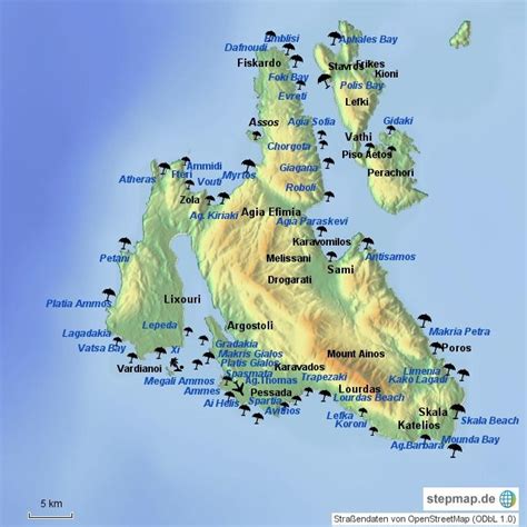 Map Of Kefalonia And Ithaka With Beaches Kefalonia Greece Beach