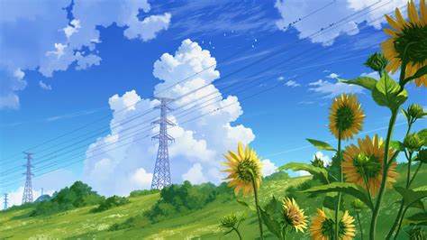 Summer Day Sunflower Anime 4k 2390f Wallpaper Pc Desktop