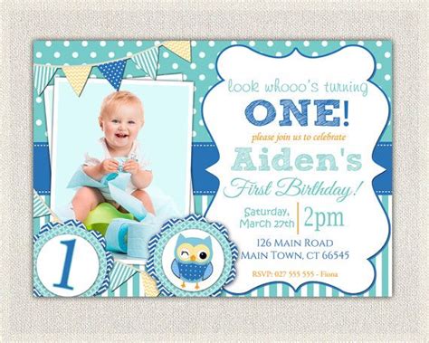 1st birthday photo invitations boy printable. Boys 1st Birthday Invitation / Blue Owl / Printable ...