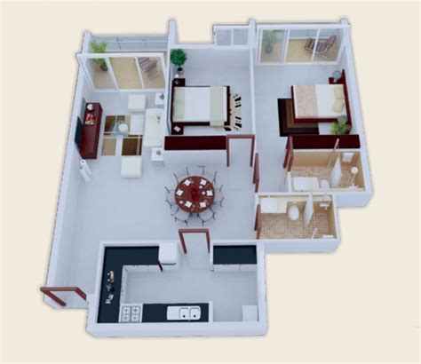 25个二居室户型装修3d布局效果图 2 设计之家