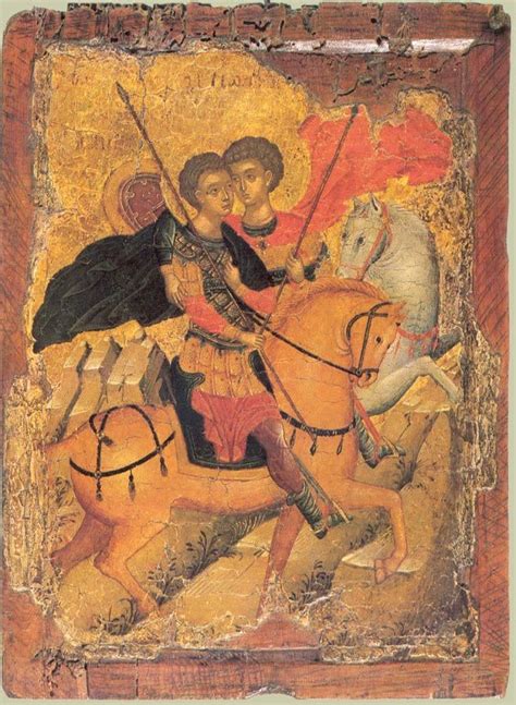 St George And St Demetrius Mounted Early 15 Century Религиозное