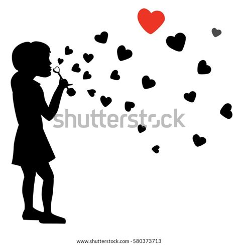 Girl Blows Soap Bubbles Heart Silhouette Stock Vector Royalty Free