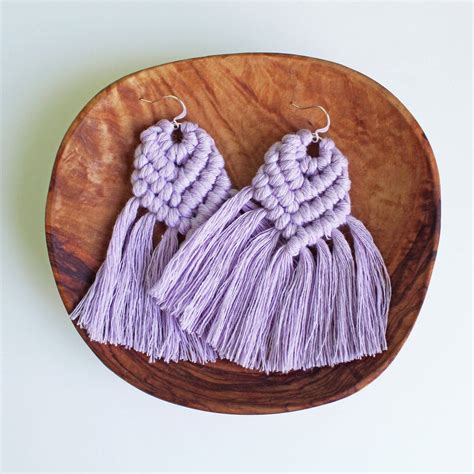 Macrame Earrings Boho Large Fringe Earrings Unique Earrings Etsy