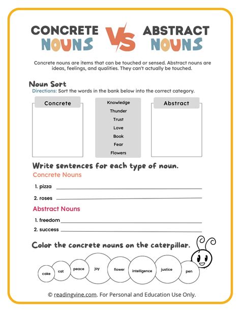 Abstract Noun Worksheets Definition And Examples Readingvine