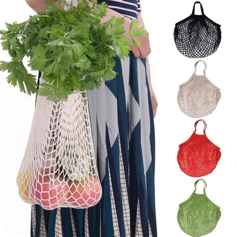 Foldable Mesh Woven Bags Mesh Beach Bag Kitchen Fruit Mesh Bag Hanging