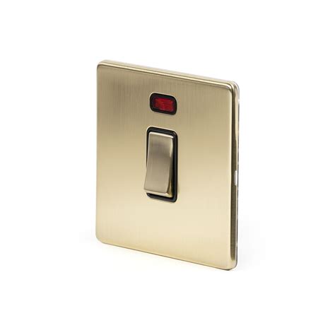 20a 1 Gang Double Pole Switch With Neon Brushed Brass Black Insert