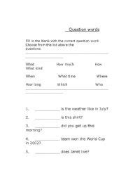 english teaching worksheets question words