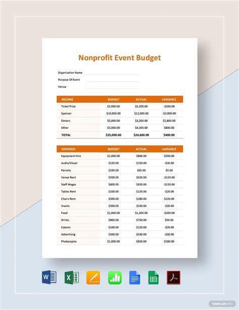 Nonprofit Event Budget Template In Word Excel Pages Numbers Pdf