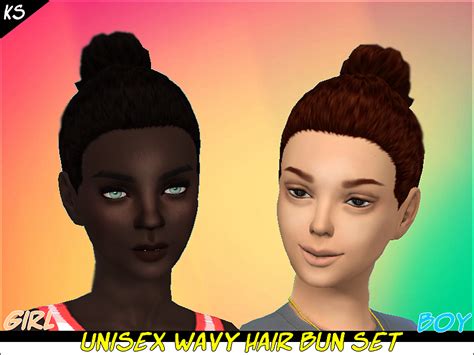The Sims Resource Unisex Wavy Hair Bun Set 6