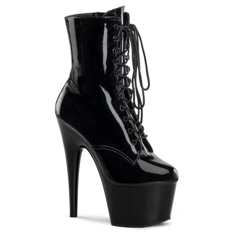 Pleaser Adore 1020 7 Stiletto Heel Lace Up Platform Ankle Boot Black Patentblack Play And
