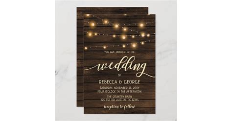 Rustic Barn Wood String Lights Wedding Invitations Zazzle