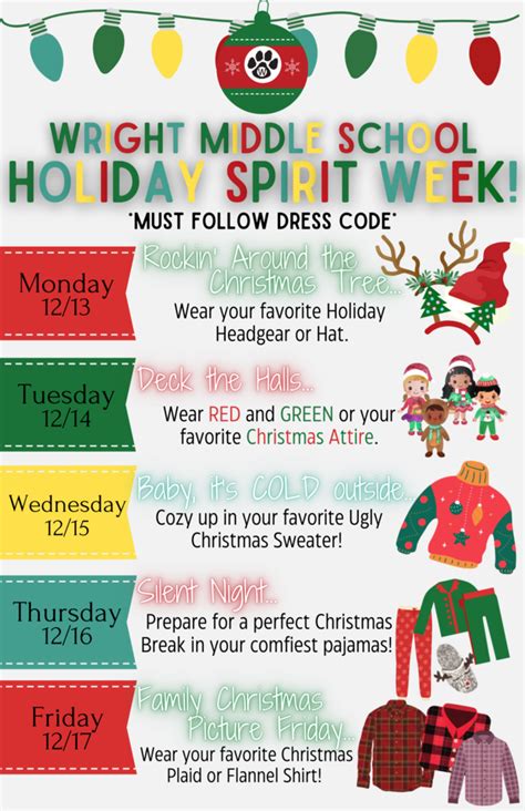 holiday spirit week wright middle school