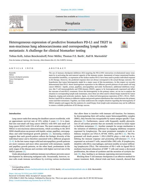 PDF Heterogeneous Expression Of Predictive Biomarkers PD L1 And TIGIT