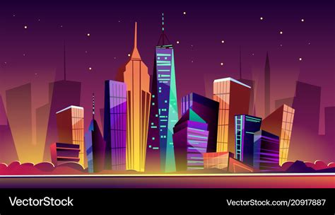New York Night Cityscape Cartoon Royalty Free Vector Image