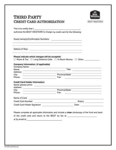 Forms of consent for payment cards are vital. Download Best Western Credit Card Authorization Form Template | PDF | FreeDownloads.net