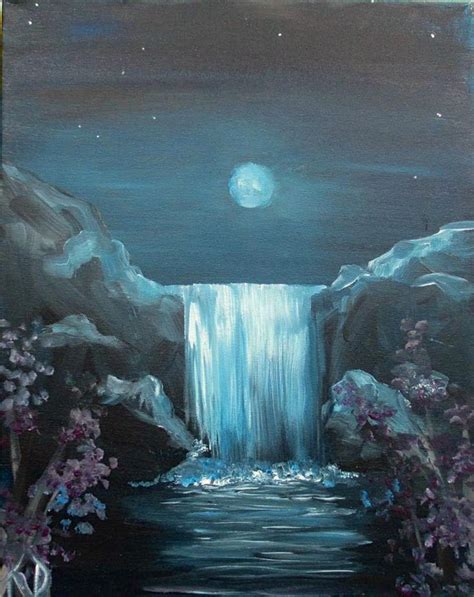 Moon Falls Waterfall Paintings Water Painting Fall Drawings