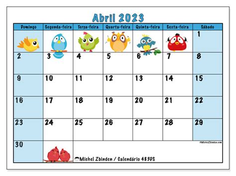 Calendário De Abril De 2023 Para Imprimir “483sd” Michel Zbinden Mo