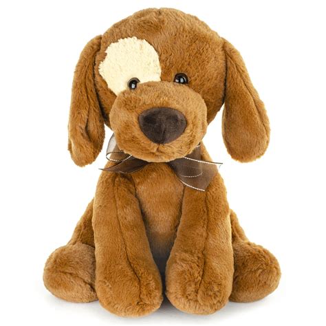 Plush Sitting Eye patch Dog Stuffed Animal Toy, Adorable Sitting Puppy with Ribbon, 14 inch