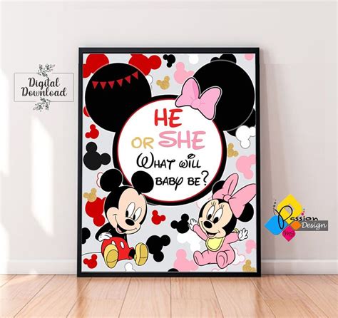 Printable Mickey Or Minnie Mouse Gender Reveal Welcome Board Etsy