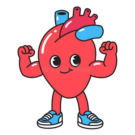 Cartoon Heart Character Flexing Biceps Muscles Stock Vector