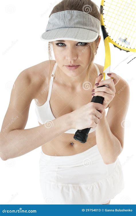 Beautiful Seductive Female Tennis Player With Rasket Stock Image Image Of Balance Belly