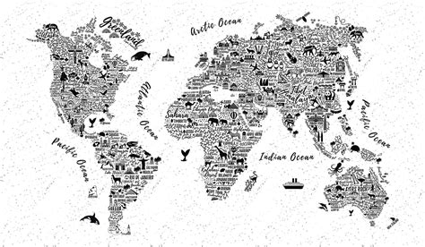 World Map Typography Wallpaper Mural Etsy Australia
