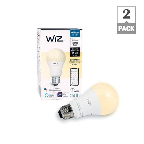 Wiz 60w Equivalent A19 Dimmable White Wi Fi Connected Smart Led Light