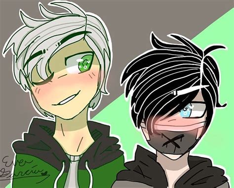 Two Cartoon Characters One With Green Eyes And The Other With Black