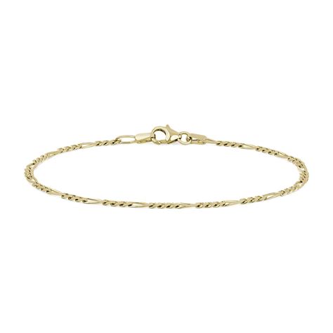 7 Figaro Chain Bracelet In Solid 14k Italian Yellow Gold 24 Mm