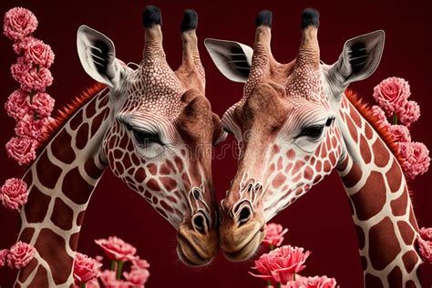 Valentines Day Cuddling Animals Giraffe Couple4 Generative Ai Stock