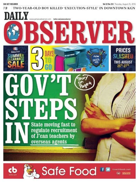 Jamaica Observer Today S Front Page Jamaica Observer Jamaica Summer