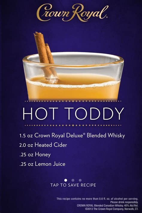 Also try these crown royal whiskey and sour apple pucker recipes. Crown Royal- Hot Toddy | Alcohol drink recipes, Drinks alcohol recipes, Toddy recipe