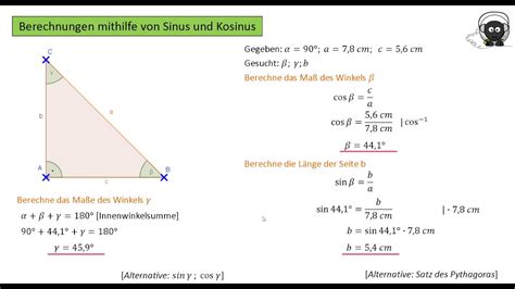 Berechnungen Mithilfe Von Sinus Und Kosinus Im Rechtwinkligen Dreieck