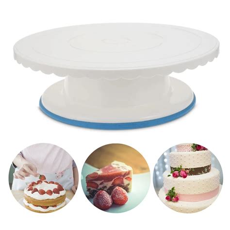 New 28cm Plastic Round Cake Turntable Non Stick Rotating Stand Anti