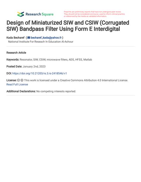 Pdf Design Of Miniaturized Siw And Csiw Corrugated Siw Bandpass