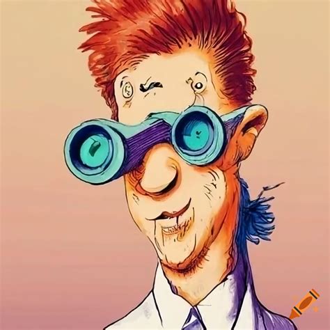 Colorful Humorous Book Illustration Of A Young Man With Binoculars In Dr Seuss Style On Craiyon